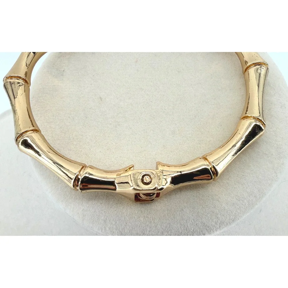 Gold Bamboo Hinged Cuff Bracelet Rhinestone Orb Bypass Bangle Statement‎ Jewelry